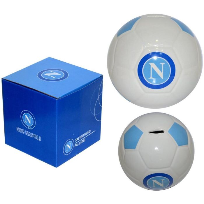 Gadget SSC Napoli. Salvadanaio a forma di pallone in ceramica con