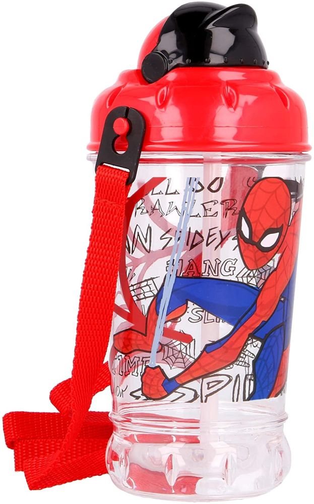 Borraccia con tappo e cannuccia 440 ml Spiderman Urban Web