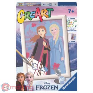 Ravensburger - Creart Serie E: Frozen, Elsa e Anna, Kit Dipingere I Numeri, Contiene una Tavola Prestampata, Pennello