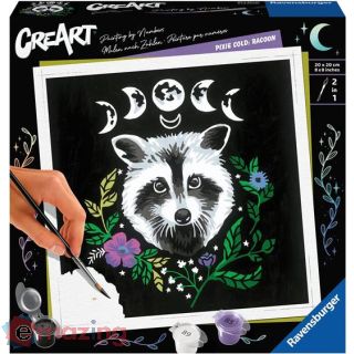 Ravensburger - Creart Pixie Cold "procione", Kit per Dipingere con I Numeri, Contiene Tavola Prestampata 20x20 Cm, Pennello