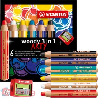 Matita Stabilo woody 3 in 1 ARTY Astuccio da 6 con Temperino