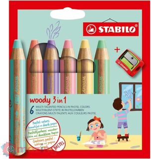Matita Stabilo woody 3 in 1 ARTY Astuccio da 6 con Temperino colori pastello