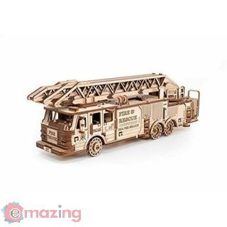 Ewa Eco-wood-art- Fire Truck Progettista Camion dei Pompieri-un Modello Meccanico per L'autoassemblaggio 3d in Legno-puzzle per Adulti e Adolescenti-montaggio Senza Colla-439 Pezzi, Colore Naturale