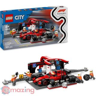 Lego City 60443 Pit Stop e Meccanici con Monoposto Ferrari F1 - Officina, Macchina Giocattolo e Accessori, Giochi Bambini 6+