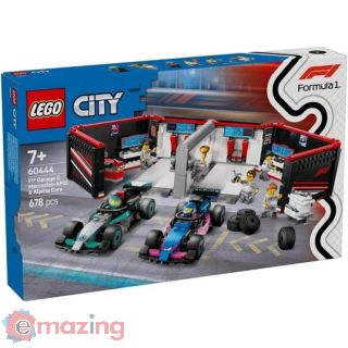 Lego City 60444 Garage con Monoposto Mercedes-amg e Alpine F1, Auto da Corsa Giocattolo con 6 Minifigure, Regalo Bambini 7+