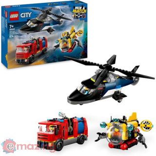 Lego City 60462 3in1 Elicottero, Autopompa e Sottomarino - Giocattolo Combinabile con 3 Minifigure, Giochi per Bambini 7+