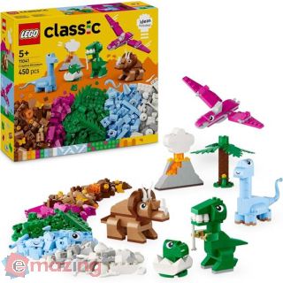 Lego Classic 11041 Dinosauri Creativi, Giochi Bambini 5+, Colorati Animali Giocattolo da Costruire Come T. Rex e Triceratopo