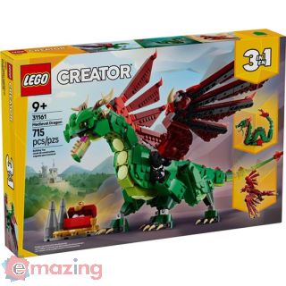 Lego Creator 3 in 1 31161 Drago Medievale Giocattolo, Si Trasforma in Serpente o Fenice, Animali da Costruire per Bambini 9+