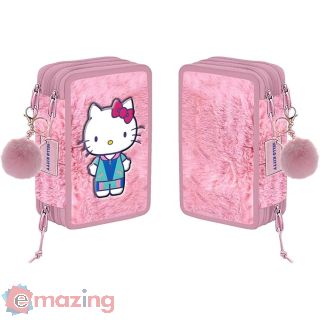 Astuccio 3 Zip Peluche Hello Kitty Rosa