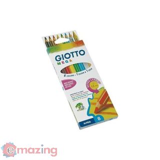 Pastelli Giotto Mega. Scatola 8 matite colorate assortite + Oro e argento