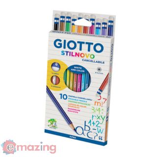 Pastelli Giotto Stilnovo Cancellabile. Scatola 10 matite colorate assortite + gomma e temperino