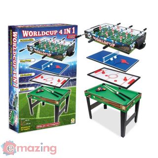 Tavolo da Gioco 4 in 1 in Legno, Calciobalilla, Ping Pong, Air Hockey, Biliardo