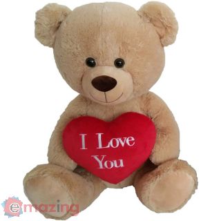 Orso Peluche seduto beige con cuore Super Soft 64 CM