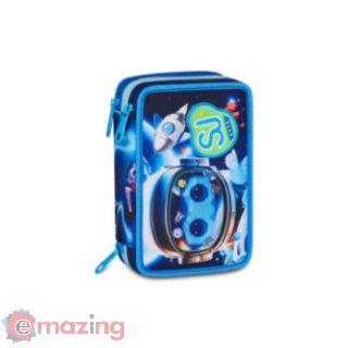 Astuccio 3 Zip Corredato Space Led Boy Sj Gang con 45 Pezzi e Grafica Astronauta Spaziale