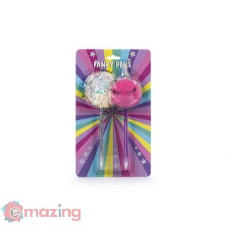 Set di 2 Penne Inchiostro Nero Pompom con Personaggi