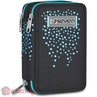 Seven Astuccio 3 Zip Nero Brillantinato Blu