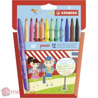 Pennarelli Stabilo Power 280/12-01 - Set da 12 Punta Media
