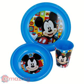 Mickey Mouse. Set Colazione 3 pezzi bicchiere, piatto e ciotola. Disney Topolino