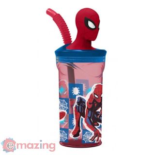 Bicchiere con cannuccia con Spider Man 3D