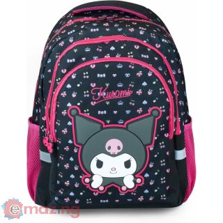 CerdÁ Life's Little Moments Zaino Ovetto Triplo Kuromi Cerdà | Licenza Ufficiale Sanrio | 19l | Scuola Elementari e Medie | Nero Stampa Punk Kawaii con Patch Gommata e Schienale Rinforzato