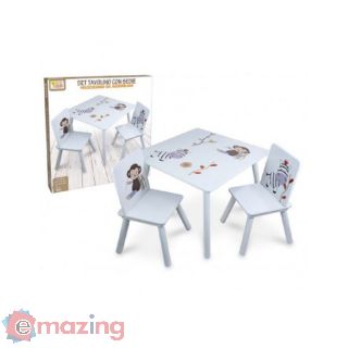 Set Tavolino con 2 Sedie in Legno