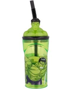 Hulk bicchiere con cannuccia e figura 3d 360 ml