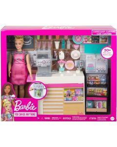 Barbie- Playset La Caffetteria con Bambola Curvy Bionda Macchina per Caffè Bancone e Oltre 20 Accessori GMW03